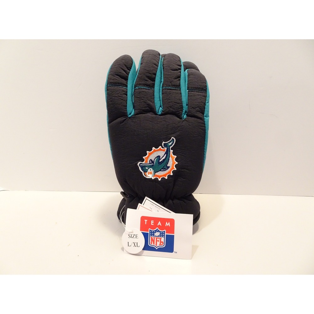 Vintage Miami Dolphins NFL Thinsulate Winter Gloves Black Aqua L/XL New Tags